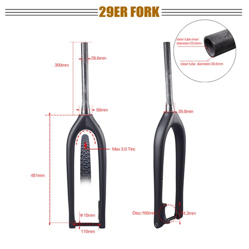 AIRWOLF Carbon 29er Boost MTB Rigid Fork 15*110mm Disc Brake Tapered Mountain - Picture 7 of 33