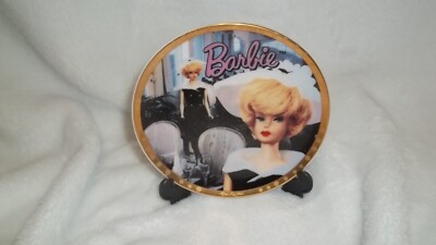 1993 Enesco Barbie With Love After Five 1962 Porcelain Plate With Black Stand.