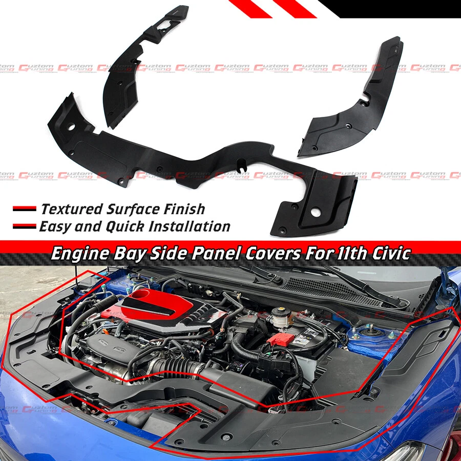 FOR 2022-25 11TH GEN HONDA CIVIC 3PC ENGINE BAY COOLING SIDE PANEL COVERS SHIELD - Image 2 of 4