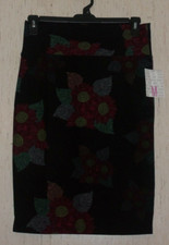 NWT WOMENS LuLaRoe Cassie BLACK W/ DOTTED FLORAL PRINT PULL ON KNIT SKIRT SIZE M