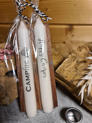 Camping Camp Fire Camper Deko Kerzen Geschenk Set Kerze Halter Holz Ständer  