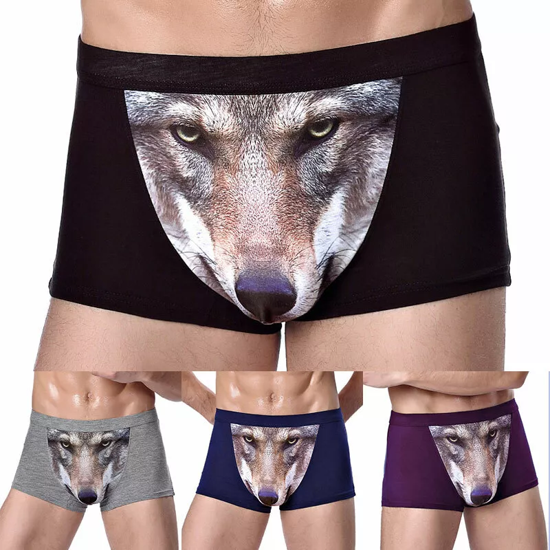 New Novelty Men Wolf Print Briefs Boxer Shorts Underwear Underpants Bulge  Pouch