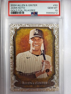 2024 TOPPS ALLEN & GINTER JUAN SOTO GOLD FILAGREE 26/50 PSA 10 GEM 