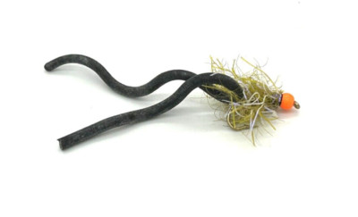 6 x Hothead Squirmy Wormy - UV Olive Body / Black Tail - Trout Flies
