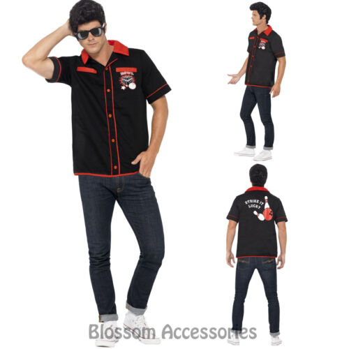 CL745 50s Mens Lucky Bowling Sports Shirt Rockabilly Fancy Highschool Costume - Picture 1 of 4