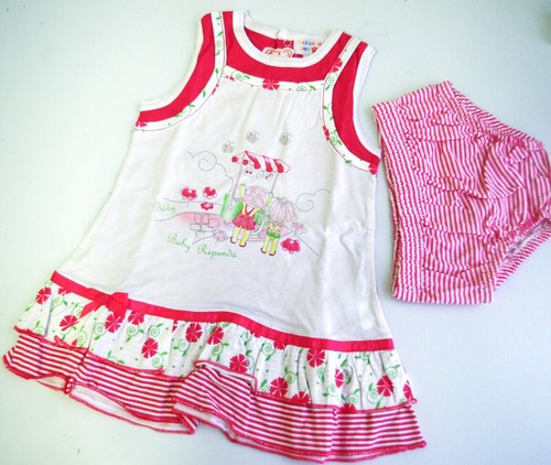 VESTITO PRENDISOLE ESTATE NEONATA STAMPA FIORI E RIGHE + CULOTTE Tg.12/18  Mesi | eBay