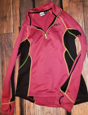 Fila Spot Womens Top Size Medium Med Pink Black Thumb Holes Active