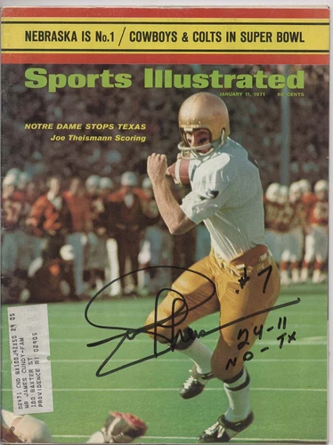 Joe Theisman Signed 1/11/1971 Sports Illustrated W/ 24-11 ND-TX Cotton Bowl