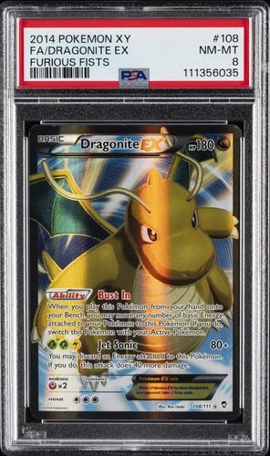 2014 POKEMON XY FURIOUS FISTS #108 FULL ART/DRAGONITE EX PSA 8