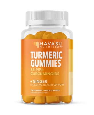 Turmeric Supplement Gummies with Ginger, Digestive Health Support, Peach, 120 Co