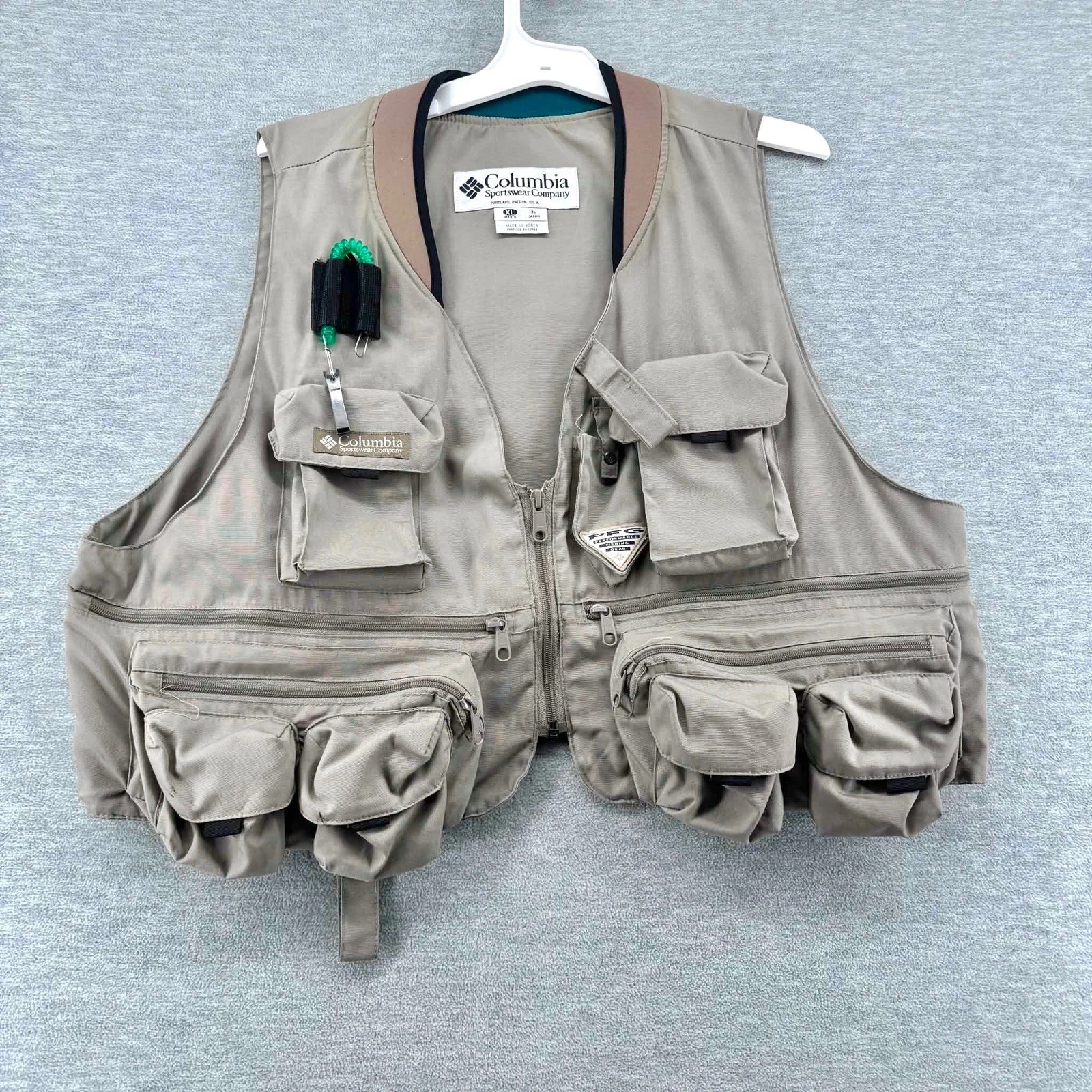 Columbia Fishing Vest Mens XL Tan PFG FM 1390 Performance Gear Multi-Pocket Vtg