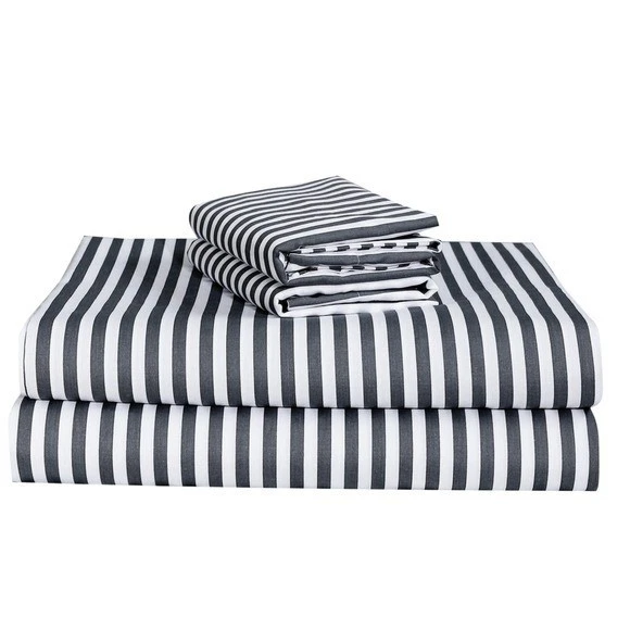 Juego de sábanas Bergan azul blanco a rayas 100 % algodón doble XL funda de almohada náutica Foto 2 de 3