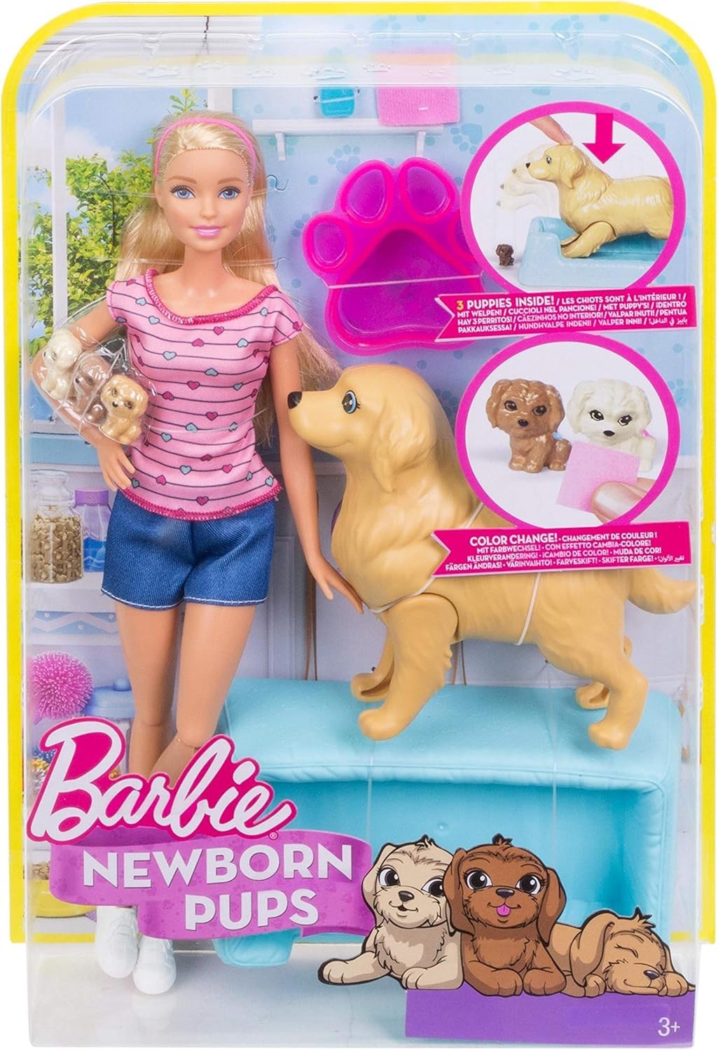 Barbie Doll with Mommy Dogs and Newborn Puppies