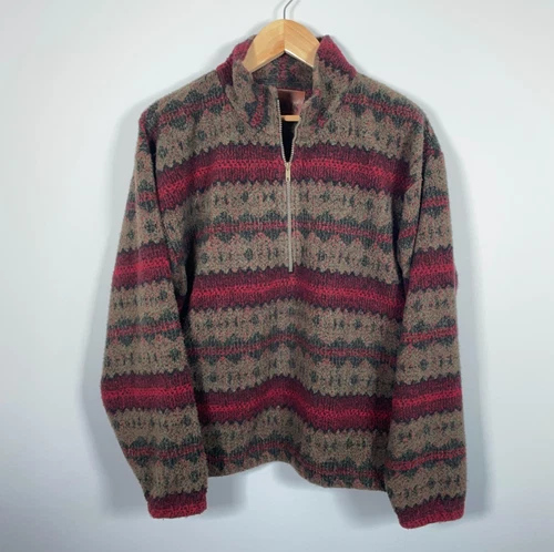 VTG Orvis Aztec 1/4 Zip Fleece Pullover Men's Large Brown Wool Blend USA Made