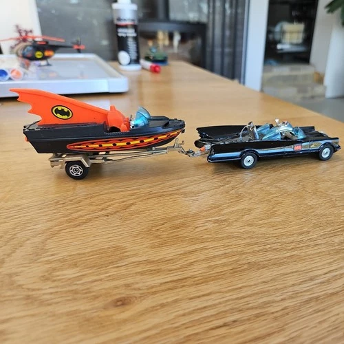 Batman Batmobile With Boat, Trailer Batman. Original Vintage Corgi Toy.
