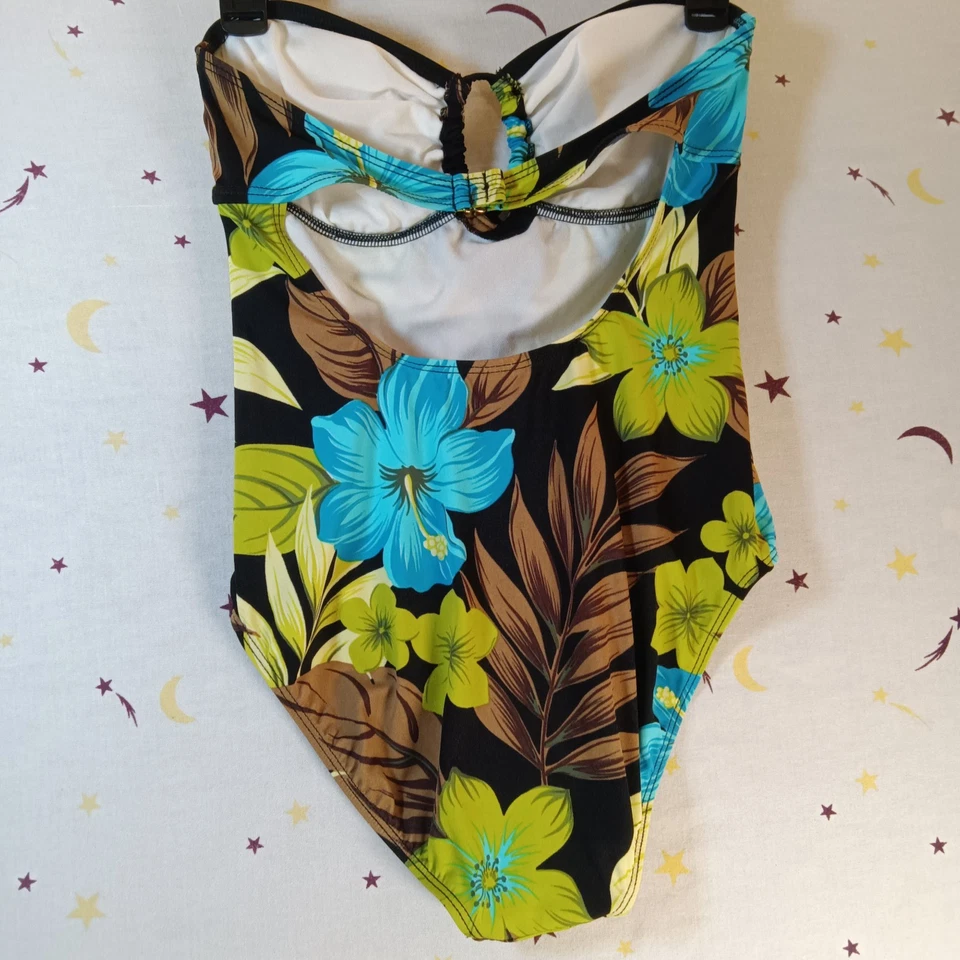 Leilani Swim Women's Sz 8 One Piece Swimsuit Black Green Blue Brown Floral Print - Image 3 of 4