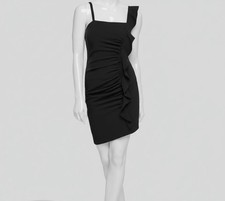 Guess Womens Black Ruffled Ruched Straight Neck Sleeveless Dress Size:; 6