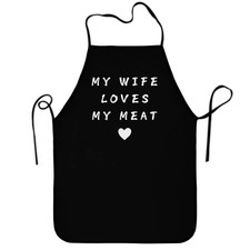 My Wife Loves My Meat Apron Funny Grilling Slogan Mens BBQ Cooking Bib Husband