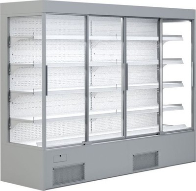 KBS Wandkühlregal 2570x720x2000 mm selbstschließende Isolierglas-Schiebetüren