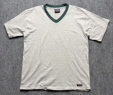 Vintage JanSport Gray Green V-Neck T-Shirt Men's Large 100% Cotton Made in USA