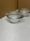 Set Of 2 VTG  Anchor Hocking 12 Oz #1072 Clear Glass Baking Dishes w/Lids NICE