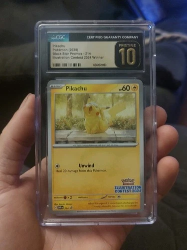 Pokémon CGC 10 Pikachu Black Star Promo Card 214 Illustration Contest 2024