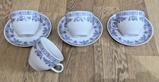 KAHLA Porzellan 4 Tasse + 3Untertassen blau weiß  Porzellan DDR
