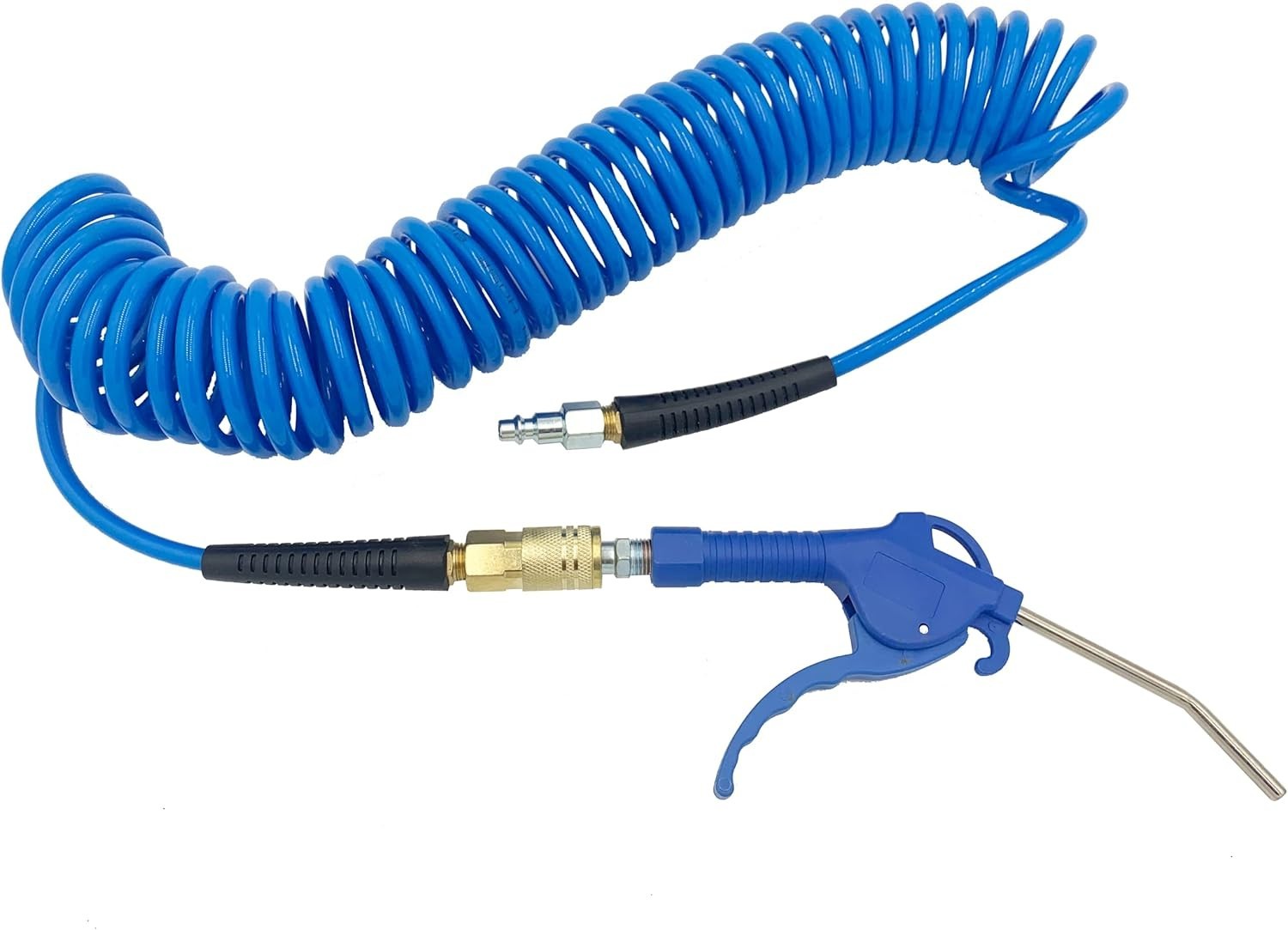 DYNAMIC POWER PU Recoil Air Hose With Blow Gun. 1/4 inch by 25 Feet 200PSI.