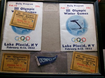 LAKE PLACID NY OLYMPICS 1932  DAILY PROGRAMS TICKETS PENNANT ADIRONDACKS NY