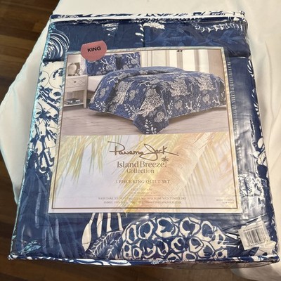  Panama Jack Island Breeze King 3 Piece Quilt & Shams Coral Coast NWT Blue
