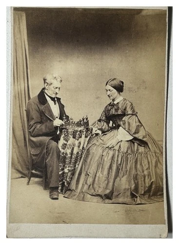 Vintage Albumen Photo Cdv c1860 Chess Couple Original Print