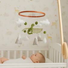 Dragon Baby Mobile Cloud Felt Nursery Crib Neutral Handmade Baby Shower gift