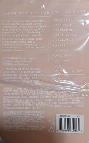 New MONDAY Shampoo Repair Keratin For Dry To Damaged Hair Sulfate Free 12 oz NEW - Bild 2 von 2