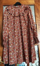 VGC Ladies NEW LOOK Paprika ORANGE & YELLOW FLORAL Print VICTORIANA Tea Dress 16