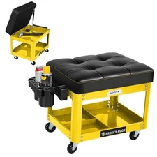 Rolling Mechanic Shop Stool with Wheels, Garage Mechanics Stool with 2 Yellow