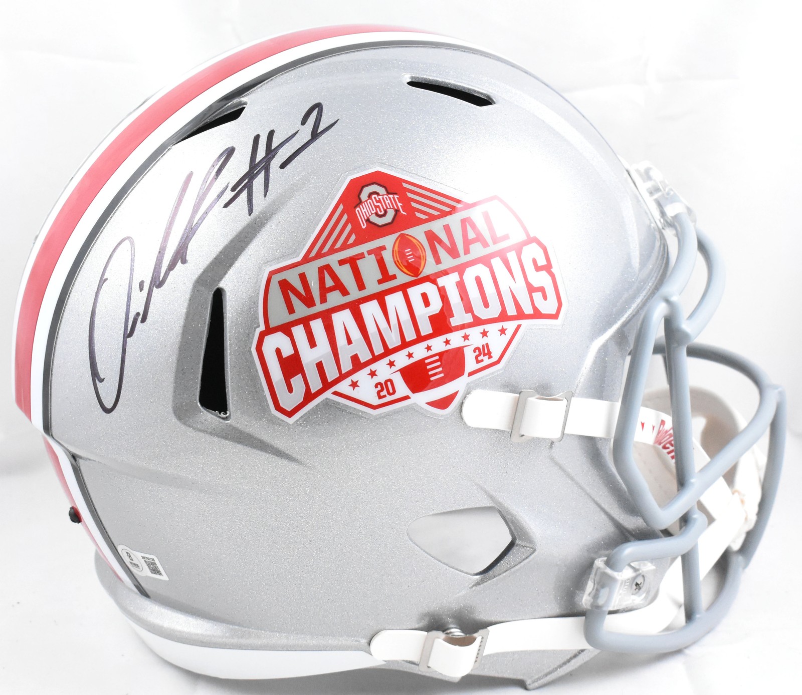 Quinshon Judkins Signed Ohio St. F/S Natl Champs Logo Speed Helmet - Beckett W 
