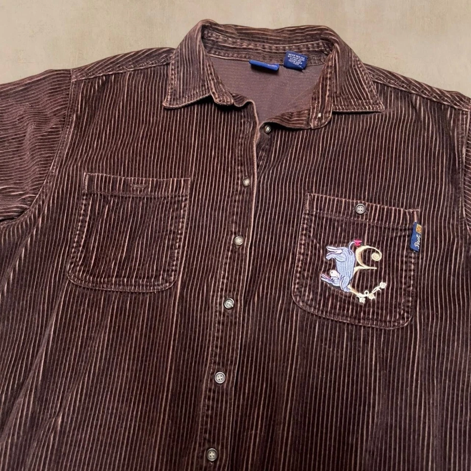 Винтажная рубашка Pooh Corduroy на пуговицах с длинным рукавом Eeyore Disney размер большой - Изображение 3 из 4