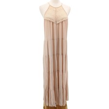 By The River Maxi Dress Lace Tiered Boho Flowy Sleeveless Beige L