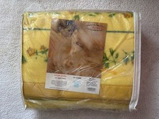 Vtg Chatham Acrylic Blanket 72x90 Twin/Full Moss Rose Yellow w/Satin Trim USA