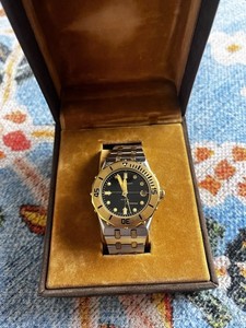 Chronosport Atlantis Gold Tone Diver Style Wristwatch with Black Bezel Vintage Chronosport Atlantis 20 ATM Diver w/Blue Dial,Patina  main image 3