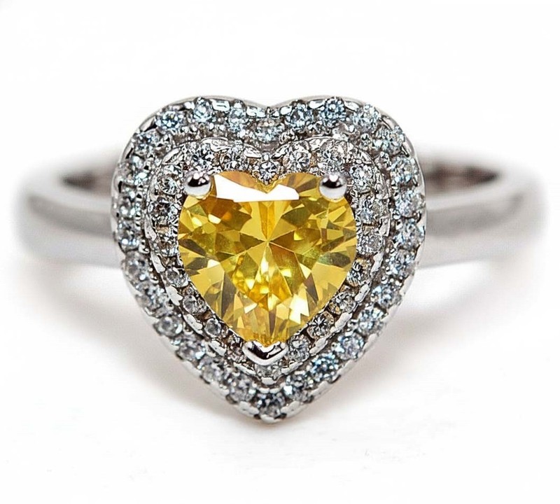 Heart 2CT Heat Treated Yellow Topaz 925 Sterling Silver Ring Sz 7 NF1-2