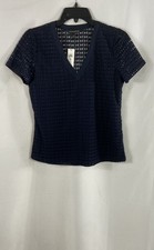 Banana Republic Women's Navy Lace Eyelet V-Neck Short Sleeve Blouse NWT Sz XS