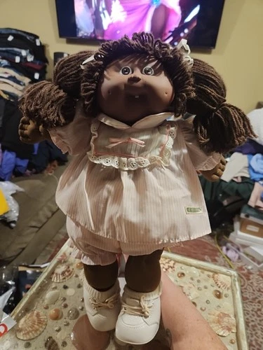 Cabbage Patch Kids Girl Doll HM 5, 1 Tooth African AA Pony Tails, Pink Dress