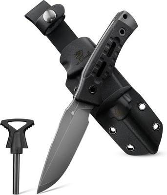HX OUTDOORS Fixed Blade Camping Knife + Kydex Sheath,Ferro Rod, DC53 Steel & G10