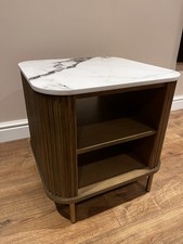 NEW DFS NIA Square Side Table – Oak Marble and Gold (Ex-Display) House Beautiful