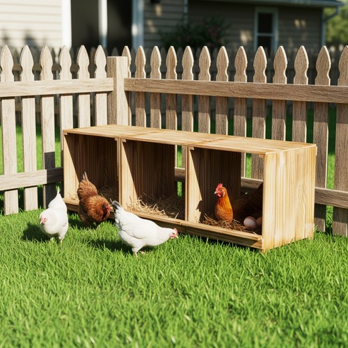 Holz Hühnernistkasten Haus Henne Hacke Legekästen Ente Geflügel Ei 3 Löcher - Bild 3 von 17