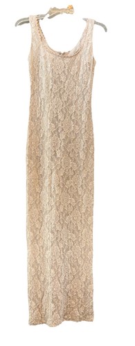 Maxi Vestido Mujer Marfil Sin Mangas Encaje Abertura 15X57” S Hada De Colección Transparente Bodycon - Imagen 2 de 9