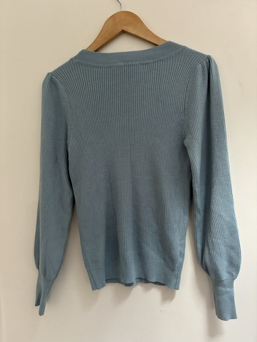 Loft Damenpullover einfarbig blau Acrylmischung Rippstrick U-Ausschnitt Langarm XS - Bild 3 von 4
