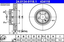 2x ATE Bremsscheibe 24.0134-0118.1 für LANDROVER DISCOVERY 5 L462 RANGE ROVER 2