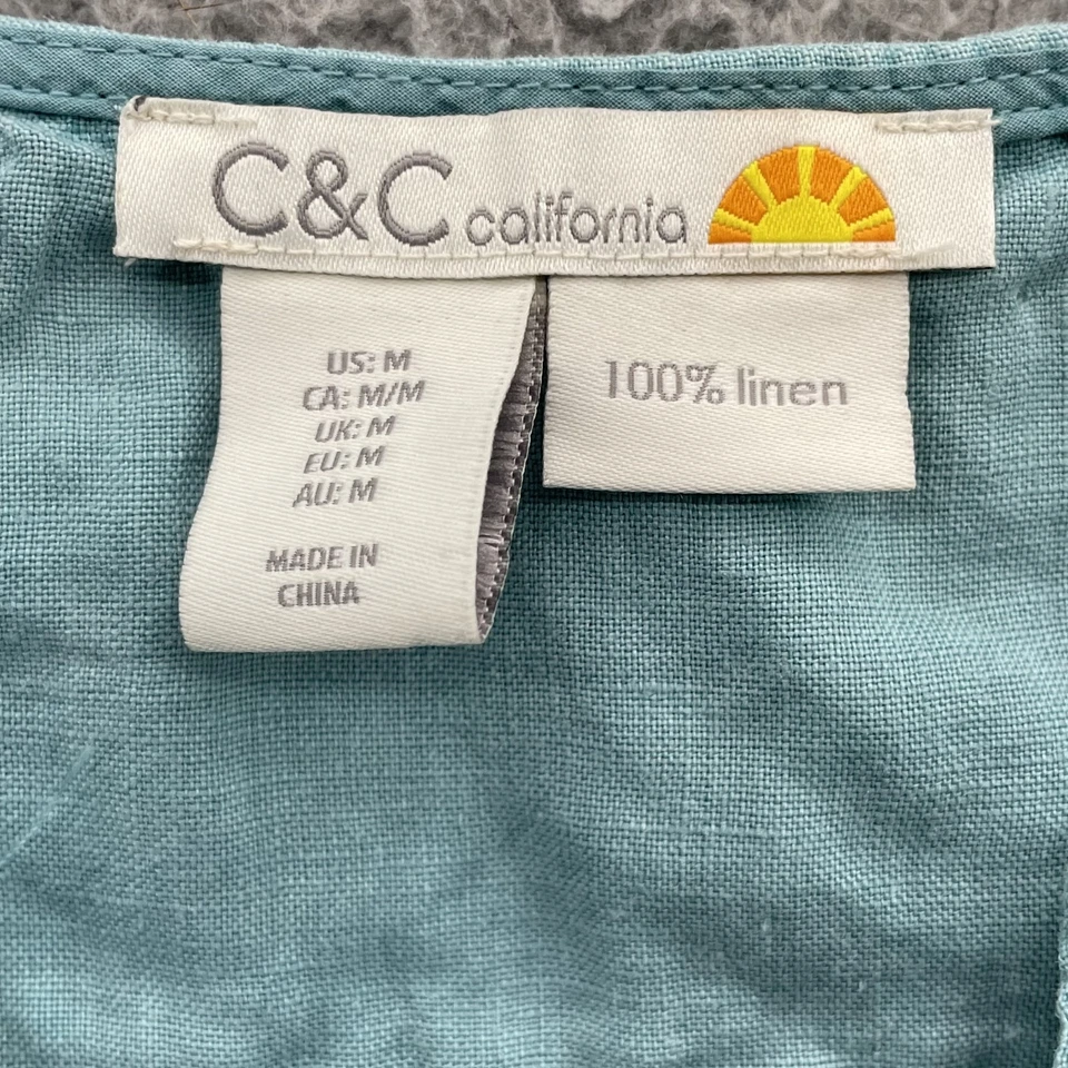 C&C 100% Linen Mini Shift Dress Medium Boho Chic Minimalist Natural Coastal 90's - Image 3 of 4